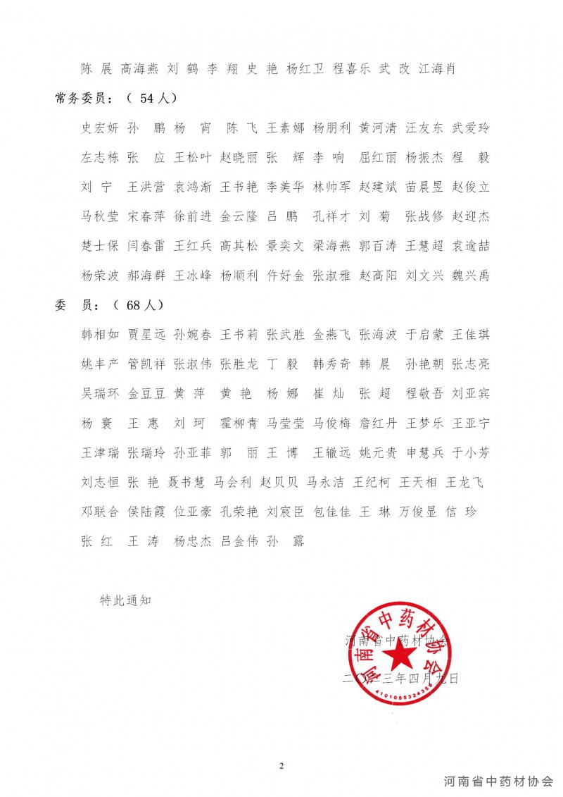 协会 第9号　　关于河南省中药材协会制剂专业委员会第一届委员会议选举结果的通知_02